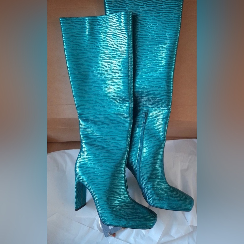 ZARA Green Laminated Boots Limited Edition 💕Size 37EUR /4UK /6.5 US - Picture 8 of 9